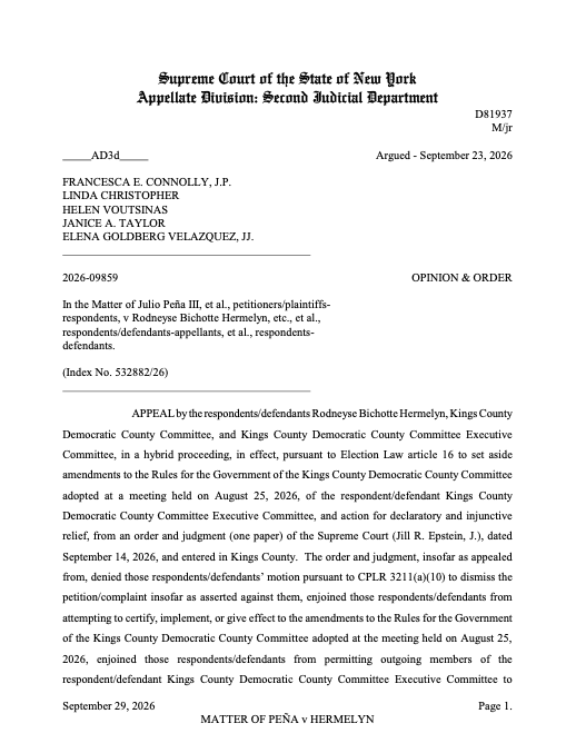 SahalieD's tweet photo. In the latest twist in the battle to lead Brooklyn Dems, reformers seeking to oust Rodneyse Bichotte Hermelyn just scored a win

The appellate court reversed an earlier stay on a Supreme Court order, and threw out controversial rules pushed by Rodneyse to help her remain in power https://t.co/hMKXNvLbVh