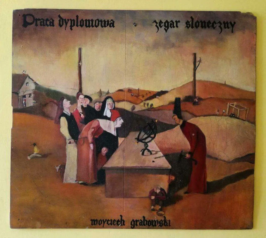 AlbertLemmum's tweet photo. I’m a fan of Hieronymus Bosch. In art high school, I painted this piece—a paraphrase of “The Magician”—as a painted addition to my graduation project: a wrought-metal sundial. I had no talent for metalwork; the sundial turned out crooked. But the https://t.co/iEQX9nRODa