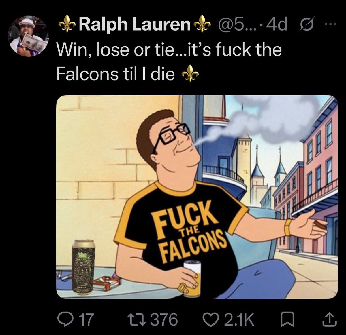 RaiderNation127's tweet photo. @504Tru Saints fan after Week 3 loss: “Maybe it’s time fans stop laughing at each other…”

Same dude, 4 days earlier: https://t.co/doqytjRcPt