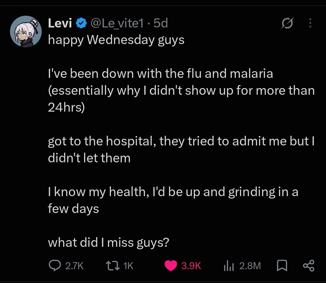 KingmilesCe's tweet photo. Damn. RIP Levi 💔

A reminder that no matter how busy life gets, your health should never be neglected.

Take care of yourself and prioritize your health.

We only get to live this life once sadly https://t.co/zBzxfRkGkc