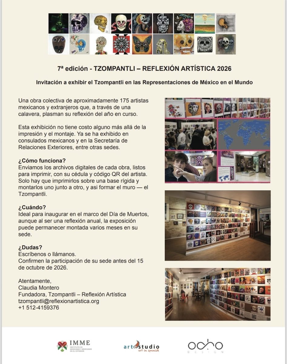 IME_SRE's tweet photo. La creatividad y la diversidad nos unen.🧡

Te invitamos a ser parte de la convocatoria Tzompantli – Reflexión Artística 2026 para artistas mexicanos en el país y el extranjero. 

¡Une tu creatividad en esta gran obra colectiva!

#CulturaMexicana #ArteMexicano #Tzompantli2026 https://t.co/lSUiMTFgwU