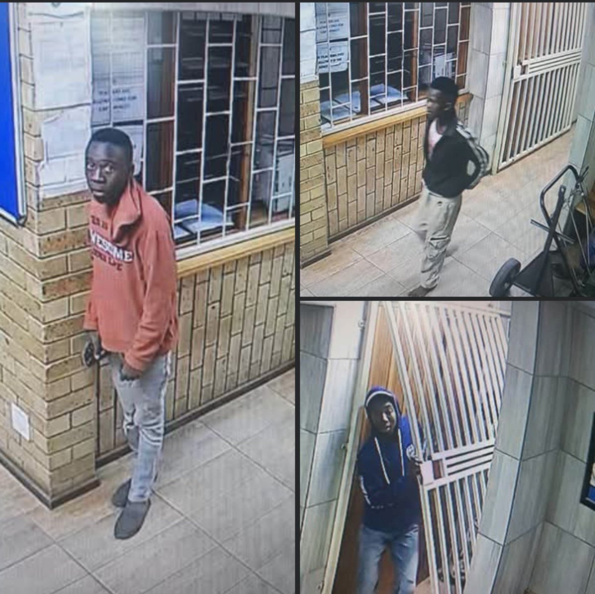 Patriot_S_A's tweet photo. These three individuals broke into the school office in Alexandra and stole some laptops and tablets. 
Anyone with information, please contact this number on WhatsApp: 082 627 1977 https://t.co/82gGpHL1KV