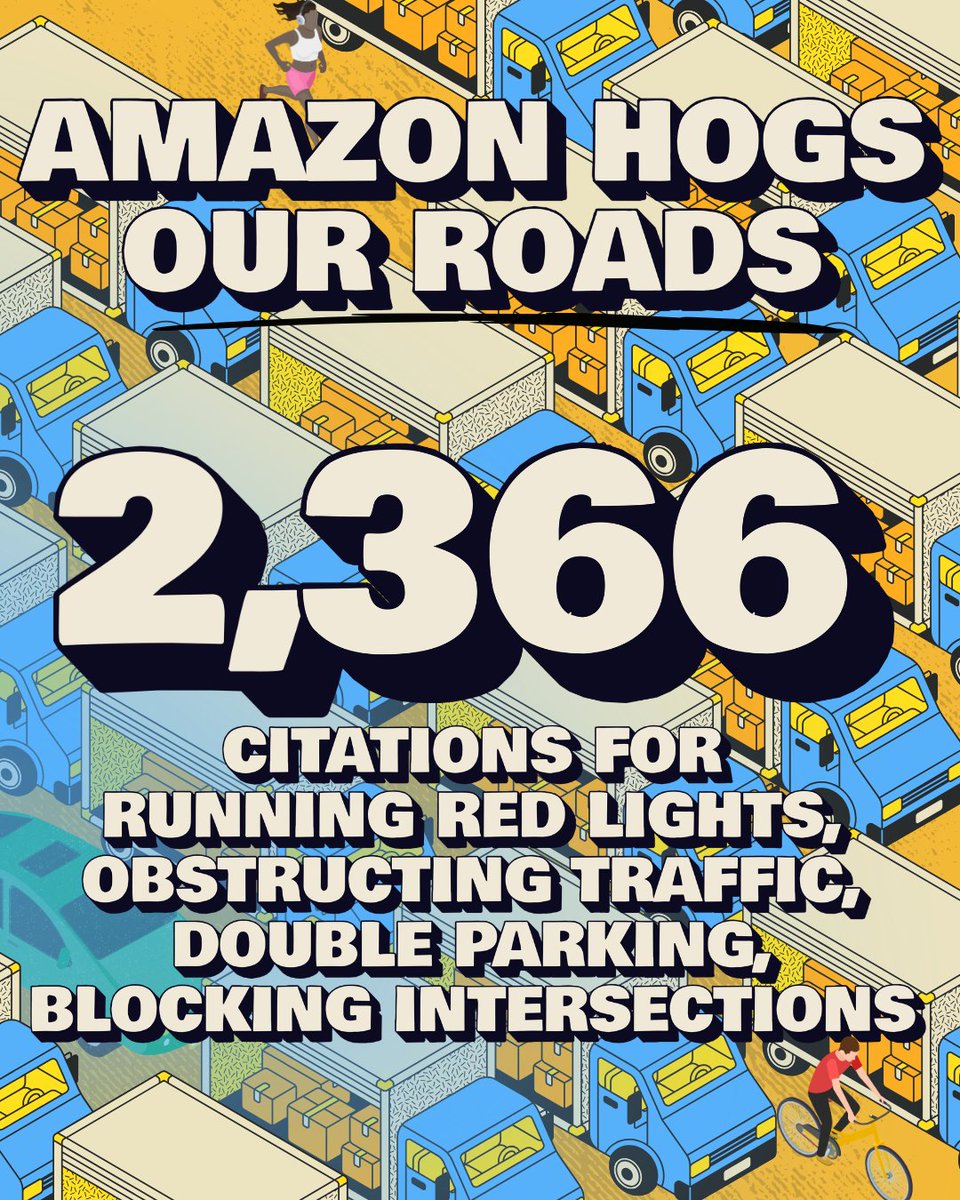 ALIGNny's tweet photo. Amazon delivers danger.

Amazon amassed over 14,000 safety violations since 2020, including thousands of citations for speeding in school zones, blocking fire hydrants, running red lights, and more.

▶️Check out the Amazon Delivers Danger Map: https://t.co/wxCuNsvzjd https://t.co/XvAZVdwNzr