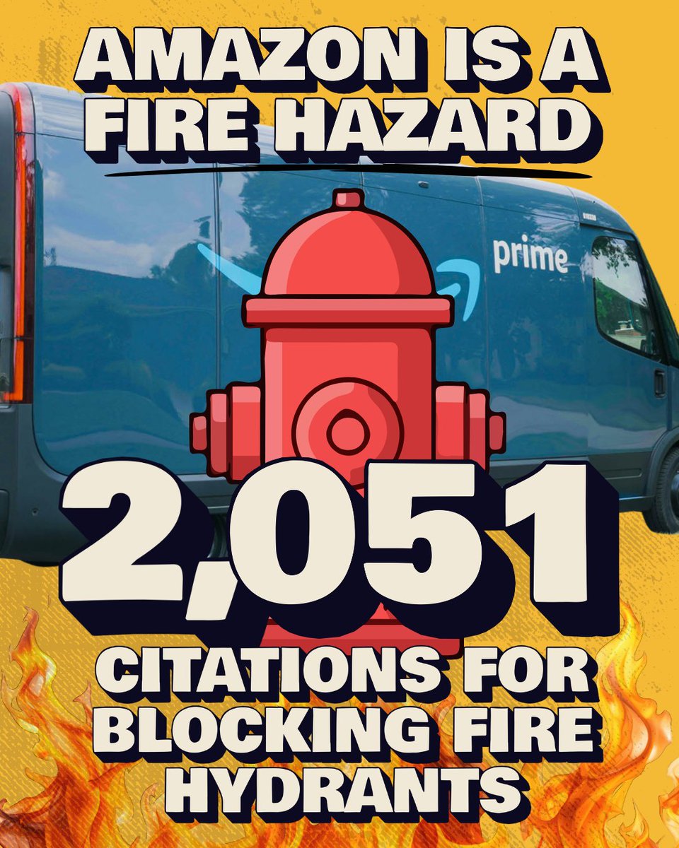 ALIGNny's tweet photo. Amazon delivers danger.

Amazon amassed over 14,000 safety violations since 2020, including thousands of citations for speeding in school zones, blocking fire hydrants, running red lights, and more.

▶️Check out the Amazon Delivers Danger Map: https://t.co/wxCuNsvzjd https://t.co/XvAZVdwNzr
