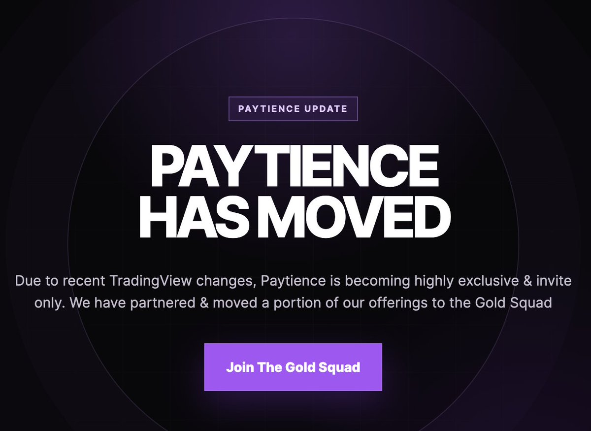 paytienceio's tweet photo. F*CK TRADINGVIEW 🗑️

Paytience has officially MOVED

Due to recent TradingView changes (their attempt to charge $30 per month, PER invite only user), we have decided to partner with the Gold Squad, and move some of our services & tools under the GS.

We have taken a big loss & terminated ALL paying memberships to Paytience currently.

We will be starting fresh under the GS.

All the free indicators will stay on our TradingView, but the invite-only ones will be HIGHLY EXCLUSIVE now.

Join the Gold Squad Discord: https://t.co/NATg8CBO53