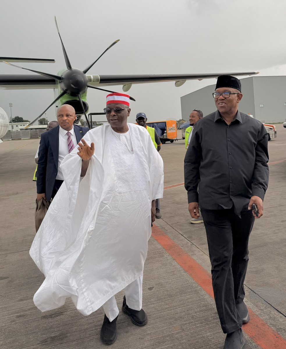 SaifullahiHon's tweet photo. Touchdown in Abuja! 

The journey continues as His Excellency Mr. @PeterObi and His Excellency Sen. @KwankwasoRM , PhD, FNSE, arrive back in Abuja following their engagements in Sokoto State. https://t.co/jweXr9gMDL