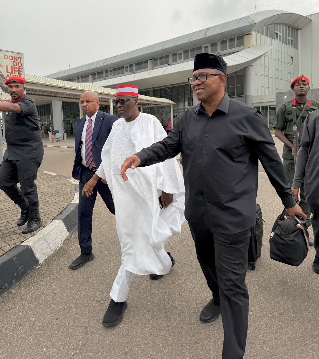 SaifullahiHon's tweet photo. Touchdown in Abuja! 

The journey continues as His Excellency Mr. @PeterObi and His Excellency Sen. @KwankwasoRM , PhD, FNSE, arrive back in Abuja following their engagements in Sokoto State. https://t.co/jweXr9gMDL