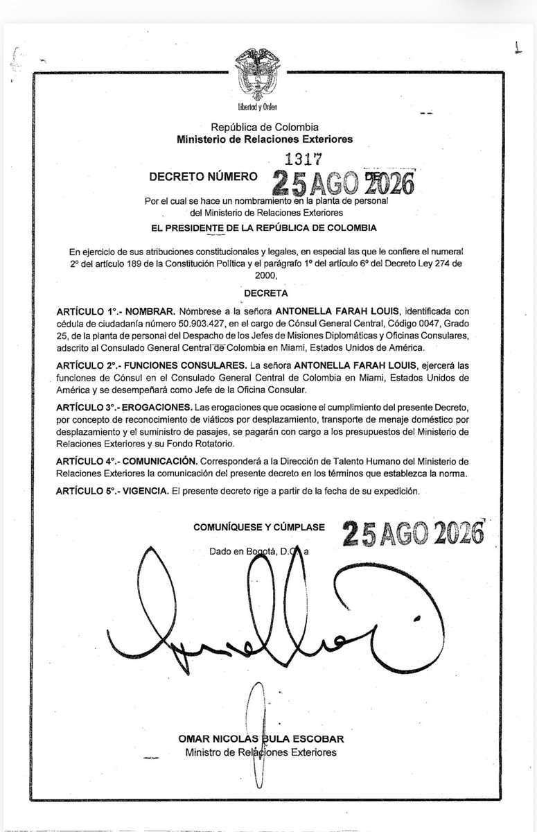 BetoReaccion's tweet photo. El canciller @omarbula de @ABDELAESPRIELLA nombra a madre e hijo en la plata consular. La señora Antonella Farah como cónsul general en Miami y su hijo, Salvatore Frieri Farah como auxiliar de misión diplomática en Madrid. 

Nepotismo puro y duro. Una sola familia viviendo de la teta del estado. ¿@Danielbricen esto no te interesa?