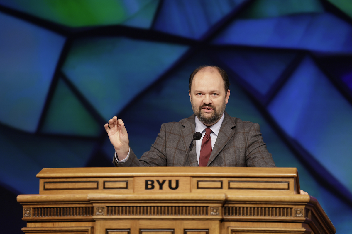 BYU's tweet photo. We are human beings have a value that extends beyond this moment, this place. We are meant to be here, we are meant to exist, we are meant to be part to be part of bigger purpose, we are essential.
- Ross Douthat
#BYUDevo https://t.co/DPqyMopaMa