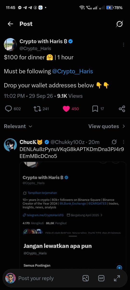 AayanRahat's tweet photo. @Crypto__Haris “Dinner is on the line, and I’m ready for that $100! 😂💸
Wallet address dropped—let’s see if luck is on my side today. 👇🔥”   
Binance id.  990788850

Thank you Crypto Boss. https://t.co/sfx89vkqk0