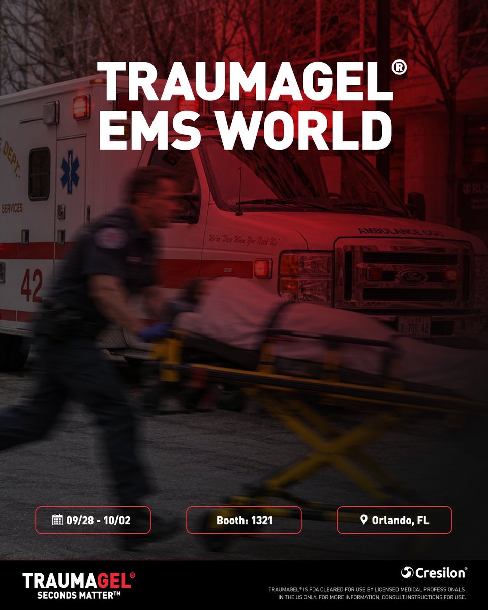 traumagel's tweet photo. Stop by Booth 1321 at EMS World to meet the team and learn more about TRAUMAGEL.

https://t.co/FbuW89vNP7

#emsworld2026 #ems #firstresponders https://t.co/oD2b4zx7LL