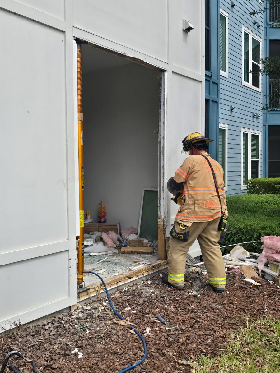 scfdpio's tweet photo. Today at 12:03 pm Vehicle vs Building accident at Apartment at Integra Crossings in Sanford. No injuries. Squad 2 installs shoring to temporarily keep stable to prevent further collapse. #MoreThanFire https://t.co/z6knW7SXqz