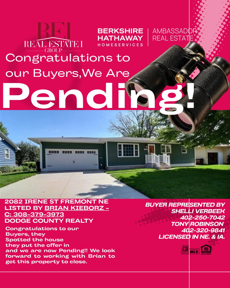 shelliverbeek's tweet photo. 🏡 PENDING IN FREMONT, NE! 🎉

2082 Irene St, Fremont, NE is under contract! Help us congratulate the buyer and seller on this exciting step by dropping a 🎉 in the comments.

We’re proud to represent the buyer and look forward to working with listing agent Brian Kieborz of... https://t.co/tjXHgykyN0