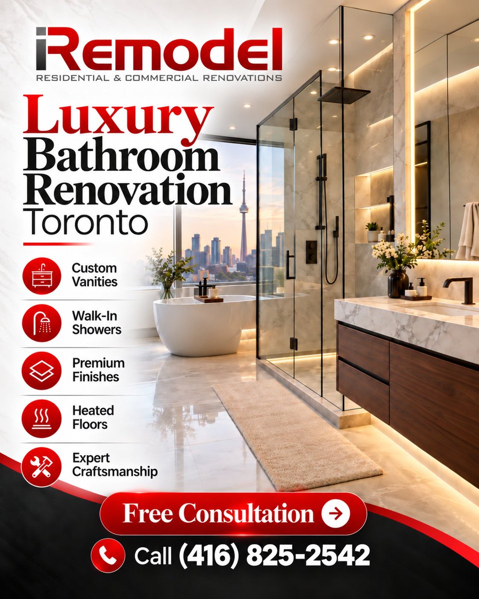 iRemodelCa's tweet photo. Transform your #bathroom into a #stylish, #relaxingretreat! 🛁🏡 https://t.co/zqm0MLWOgO
#LuxuryBathroom #BathroomRenovation #TorontoRenovation #TorontoBathrooms #BathroomDesign #LuxuryRenovation #HomeRenovation #TorontoHomes #ModernBathroom #BathroomRemodel #CustomBathroom #GTA https://t.co/z0Yfz6701G