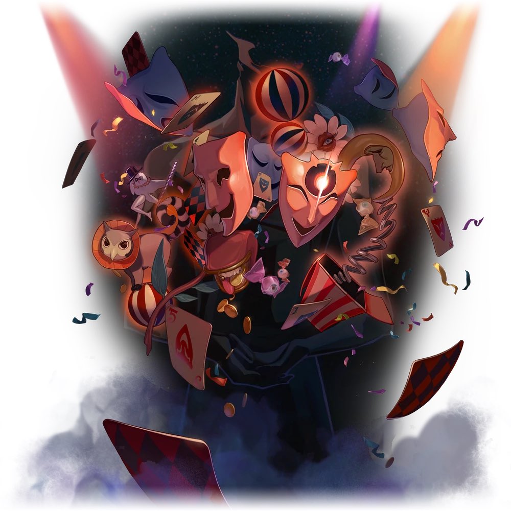 DrownedMel's tweet photo. @feeshfly I hope you guys realise that aha and elation aesthetic was never that creative to begin with. It was just always circus aesthetic and cards n thats it. Their aeons form is litterally just a guy surrounded by random bullshit https://t.co/SfVcoHDiV5