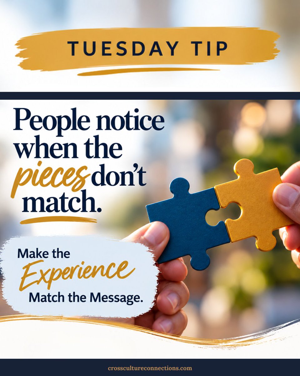 CrossCulCon's tweet photo. Your message says one thing. But what are people actually experiencing?

Look at how you communicate, welcome people, and follow through. When working across cultures and backgrounds, those details matter.

Does the experience match the message?
#CrossCultureConnections https://t.co/fX5elAhdaJ