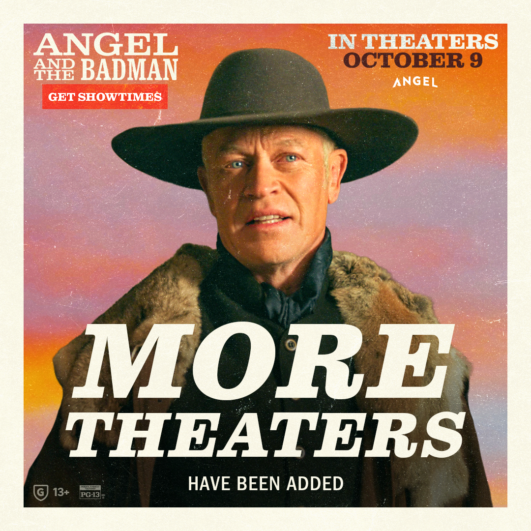 AngelStudiosInc's tweet photo. If you couldn't find a theater showing Angel and the Badman near you, we have been adding more theaters and showtimes, but tickets are still going fast, so don't wait!

Don't miss your opportunity to see it on the big screen October 9.