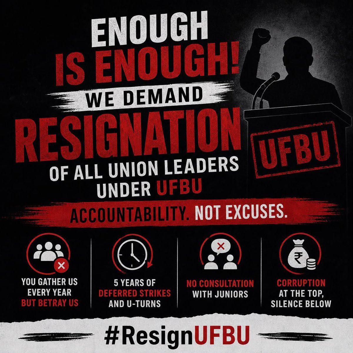 Cockroach_Bankr's tweet photo. Resignation on the grounds of hurting the sentiments and trust of lakhs of bankers.”

please use these hashtags on social media platforms
#ResignUFBULeaders
#UFBUAccountability
#ReplaceUFBULeaders https://t.co/AtT5l0Z0Z6