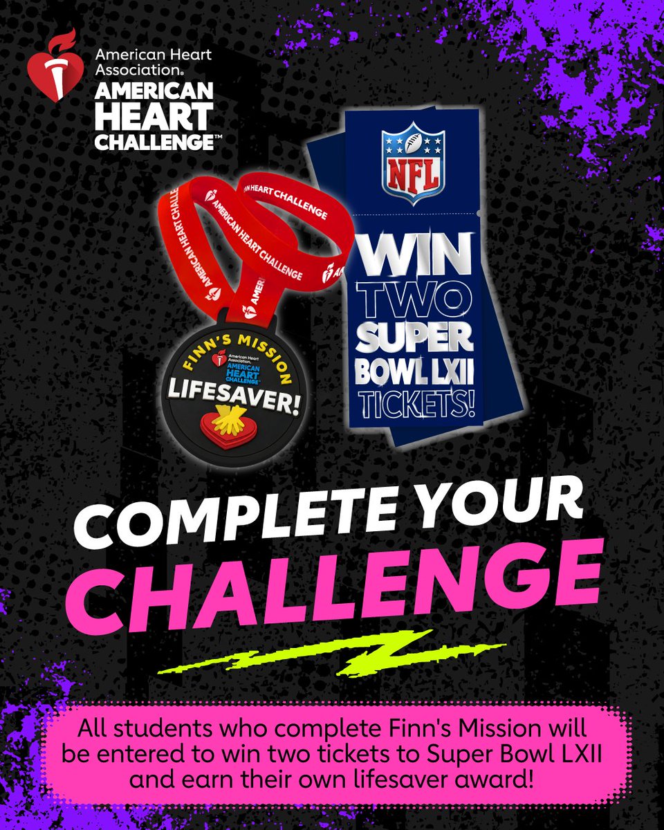 KidsHeartChall's tweet photo. When your student completes the steps of their challenge, they’ll receive their very own Lifesaver Award.  

Plus, they’re entered to win two tickets to Super Bowl LXII (2028). 

Together, we’re creating a #NationofLifesavers! Start now at https://t.co/2WKTMCWbEf. https://t.co/RXQDhwTd3S