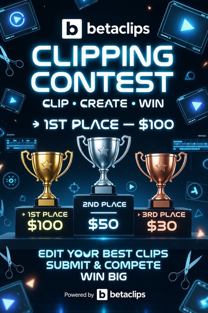 betaclips1's tweet photo. ✂️ THE FIRST CUT — BetaClips Clipping Contest

🏆 1st: $100
🥈 2nd: $50
🥉 3rd: $30

Think you can get the most views? 👀

Log in to BetaClips → tap “THE FIRST CUT” → join → make clips → post on YouTube → submit → rack up views → climb the leaderboard.

JOIN NOW 🚀 https://t.co/1PfQeibizD