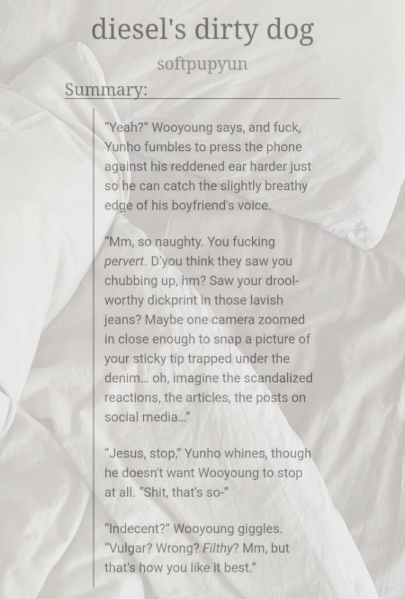 yvnhopaws's tweet photo. 🖋️ dіеsеl's dirty dog

・❥・wy / yh
・❥・explicit | 5.7k | oneshot
・❥・🔞 pwp, mean dom wy, sub yh, desperation play, mutual mаsturbаtion, phone sеx, degrаdation kіnk, exhibitiоnism&amp;vоyeurіsm fantasies, pillow humping

🔗 https://t.co/bRDTv7dBEc https://t.co/rLNmHjkfOv
