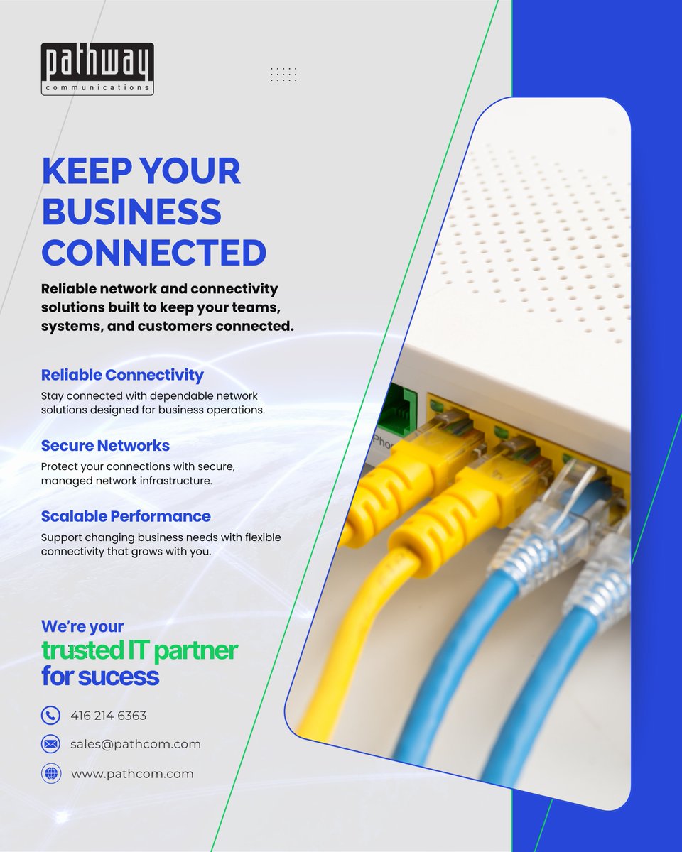 Pathcom's tweet photo. 🌐 Your business depends on staying connected.

Pathway's network and connectivity services help you:

✅ Stay reliably connected
✅ Strengthen network security
✅ Support growing business demands
Keep your teams, systems, and customers connected.
#Networking #Connectivity https://t.co/TmvzcfRRsR