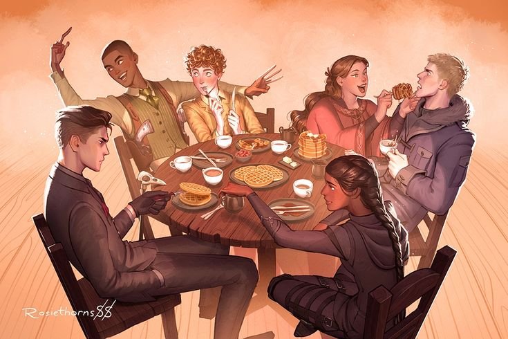 saintzenik's tweet photo. kaz has the plan
inej has the conscience
jesper has the goat
wylan has the bombs
nina has the waffles
matthias has absolutely no idea how he got here

happy six of crows day 🥹❤️‍🩹 11 years of my family!!!! https://t.co/0EM9ey9whX