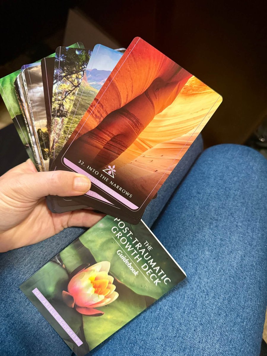 DrAschwartz's tweet photo. Some recent mantras I've held on to: 
"Love is Greater than Fear"
"I can do hard things"

I’m still navigating a narrows.
Reminds me of this card from my Post-Traumatic Growth Deck: Into the Narrows.

I’m gratefully receiving your care.
Thank you🪷 https://t.co/4MSW3MLqAM