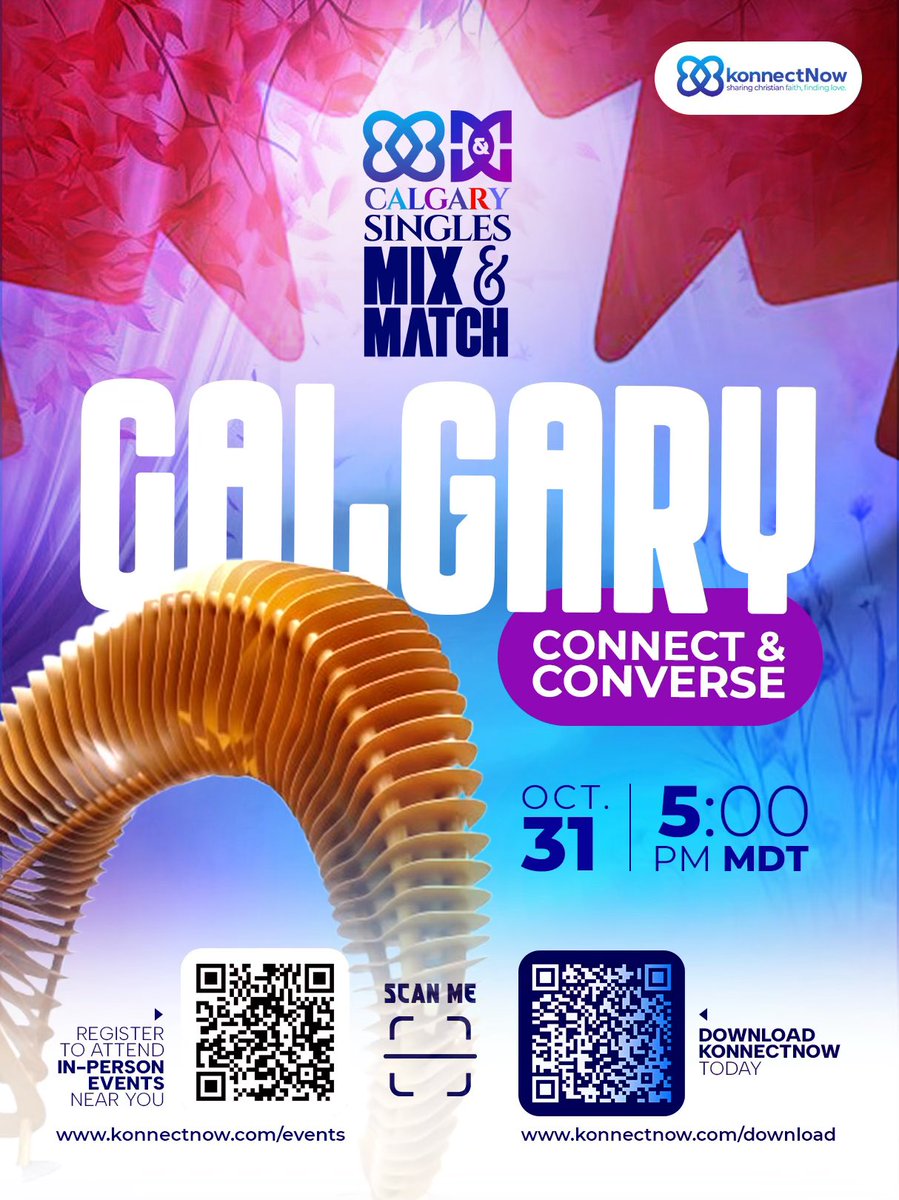 konnectnowapp's tweet photo. Calgary, your person might be 5 minutes from you๐
Halloween Evening, skip the costume. Come as you are and meet someone who shares your faith.
Oct 31 | 5:00 PM MDT
๐ Calgary
Register Via: https://t.co/fsXasfinpD
#KonnectNow #CalgarySingles #ChristianSingles #MixAndMatch https://t.co/ROjG7G29cH