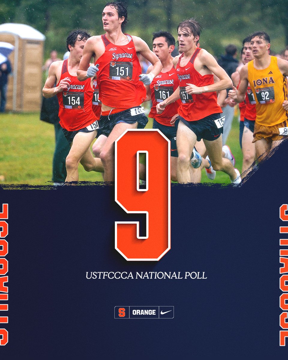 CuseXCTF's tweet photo. Men stay at 9 and the women move up to first team outside the rankings in this week's national poll. 🍊📈

More: https://t.co/Obu0I4uXan https://t.co/zANYTbDA6E