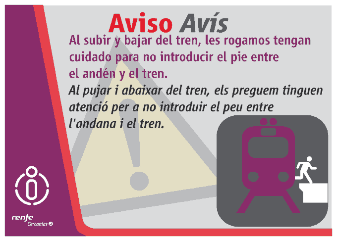 CercaniasVLC's tweet photo. Atenció! ⚠️ Prop de les vies extrema la precaució.

👁️ En pujar i baixar del tren els preguem que vagen amb compte.

¡Atención! ⚠️ Cerca de las vías extrema la precaución.

👁️ Al subir y bajar del tren les rogamos tengan cuidado https://t.co/sqHbe9Ea1P