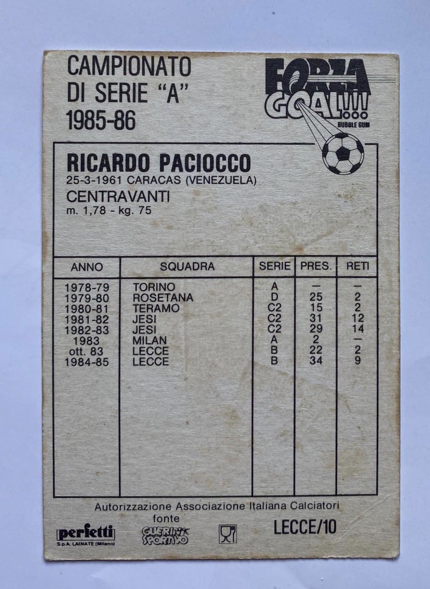 LecceArchive908's tweet photo. Figurina Card Forza Goal 1985 – 1986 Riccardo Paciocco, Lecce #UsLecce #LecceArchive https://t.co/DJF3NdrPFF