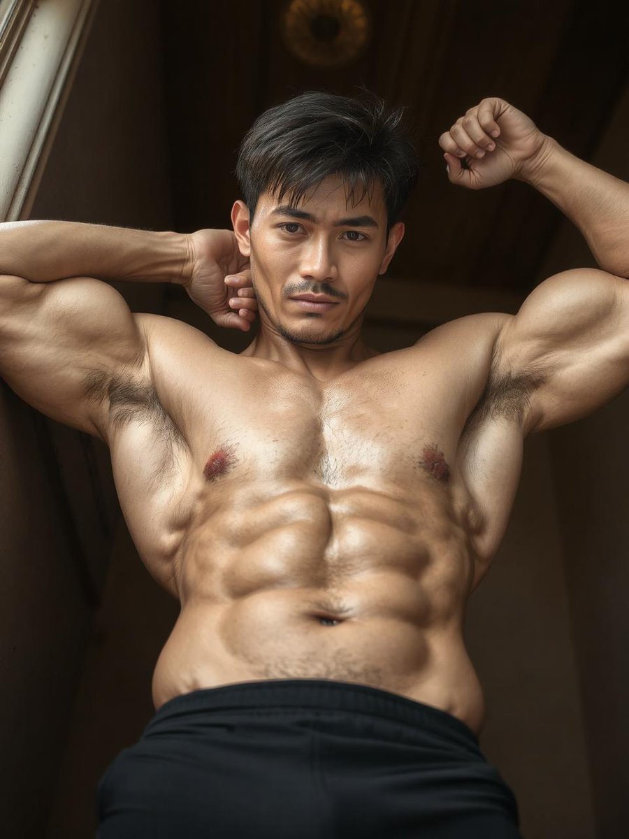 Uncle6_AI's tweet photo. Looking straight down at you—where do your eyes land first? 🫦
#AsianMan #AsianModel #HandsomeMan #MalePhysique #ShirtlessMen #PortraitArt #AIArt #AIModel #DigitalArt https://t.co/rMDbBxTYMH
