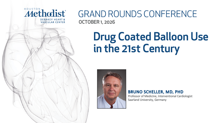 DeBakeyCVedu's tweet photo. Join us October 1 at 8am CST for grand rounds featuring Bruno Scheller, MD, presenting “Drug Coated Balloon Use in the 21st Century.” 

Watch LIVE: https://t.co/x4NqSjtIIi 
#HoustonMethodist #DeBakeyCVEdu #GrandRounds https://t.co/CZfDpGo3f3