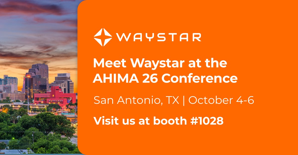 Waystar's tweet photo. Going to the AHIMA 26 Conference in San Antonio, TX? Let’s connect. Our experts would love to show you how our AI-powered software can help eliminate manual tasks, prevent denials, and boost productivity. Swing by or reserve a spot now. https://t.co/nk1bNhIXnD https://t.co/9zV6UAxx7Q