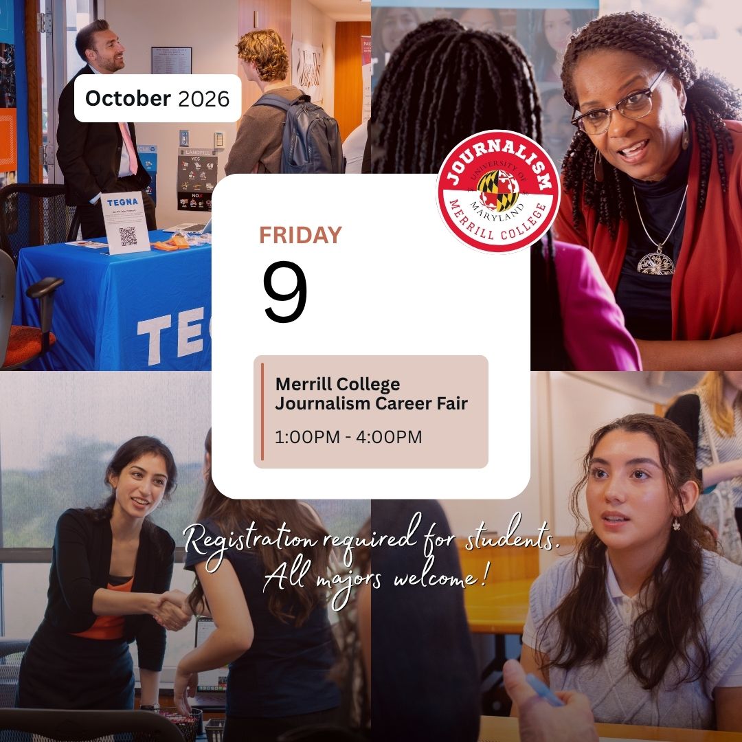 merrillcollege's tweet photo. REMINDER TO STUDENTS: Merrill College's Journalism Career Fair is Oct. 9 from 1 - 4 p.m. in Knight Hall!

It will include news and media organizations, so come out with your resume and make some connections for internships and employment opportunities!

Registration is required for students, but ALL MAJORS and ALL YEARS are welcome! #fearlessjournalism

Register at https://t.co/5Rg5u8eAUi