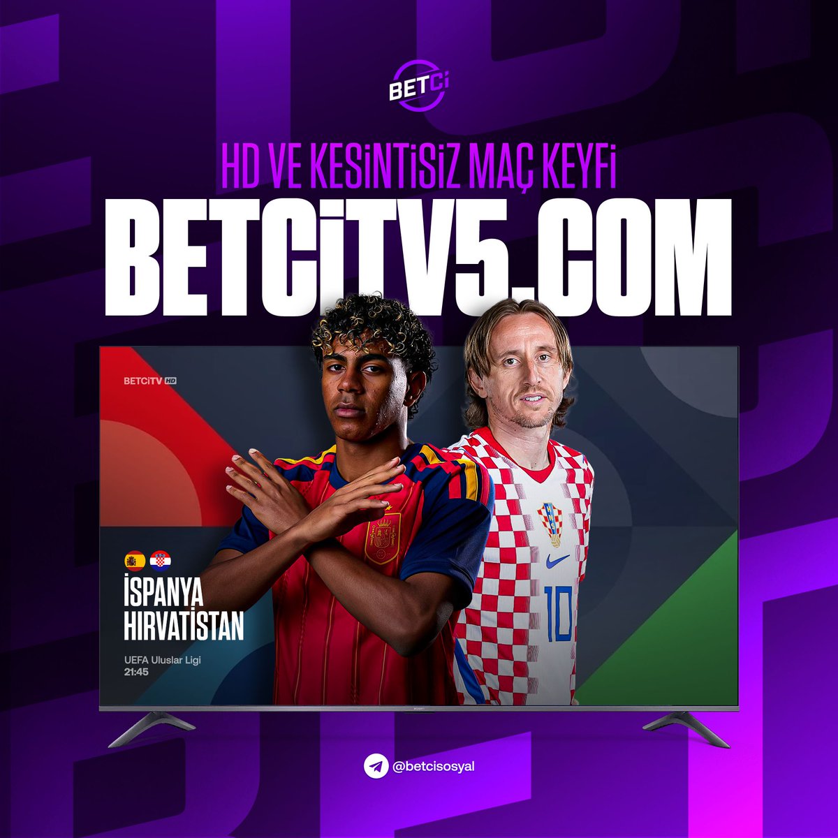 bettcsosyl's tweet photo. 📺 İspanya - Hırvatistan maçı canlı yayınla Betci TV'de!

Uluslar Ligi'nin heyecan dolu karşılaşmaları HD kaliteyle burada! 

🏆️ Maç keyfini Betci TV farkıyla canlı izle.

🚩 Betci TV: https://t.co/y9S9KxLPhm https://t.co/m7yCKXJcjw