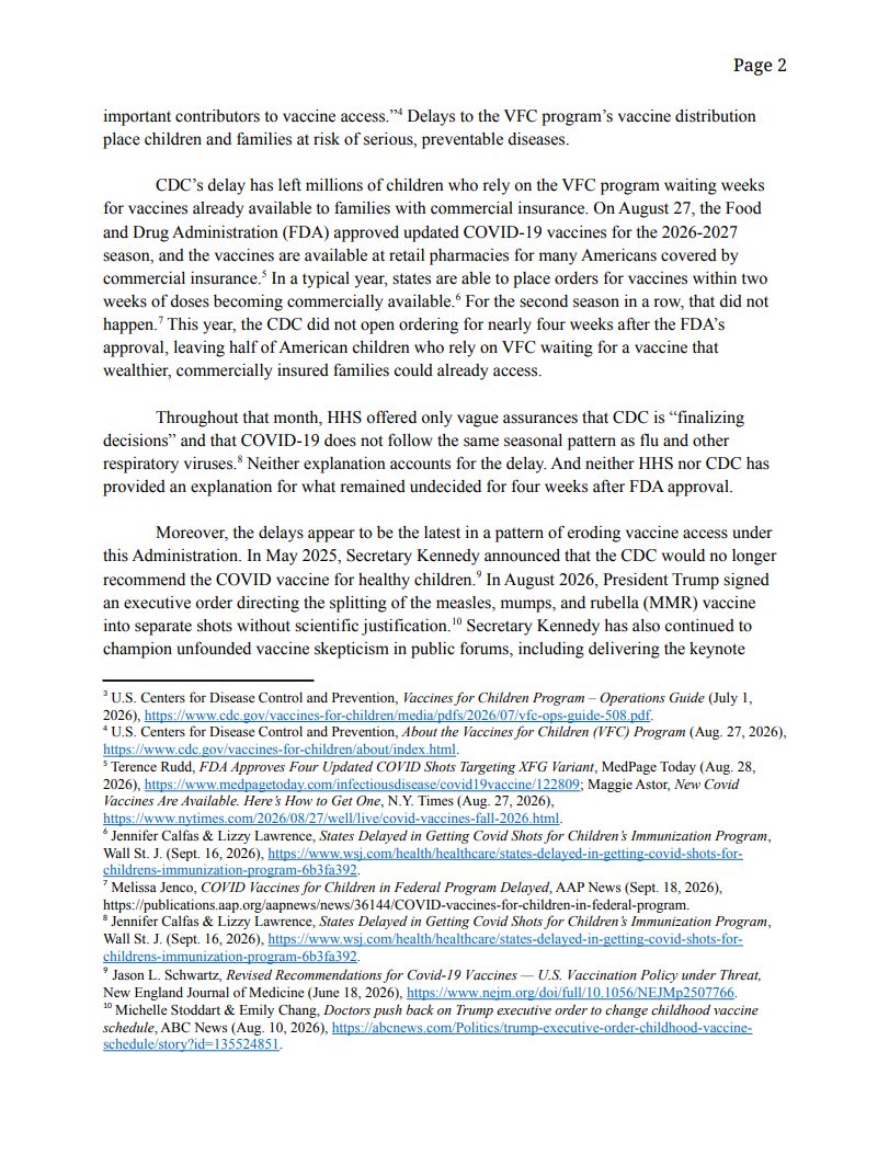 SenMarkey's tweet photo. RFK Jr. and the CDC delayed this year’s no-cost COVID-19 vaccine for kids—the latest move in their Make America Sick Agenda. Every child deserves to be protected from preventable disease. I'm demanding CDC answer for these delays immediately. https://t.co/cPIMzYXZ1U