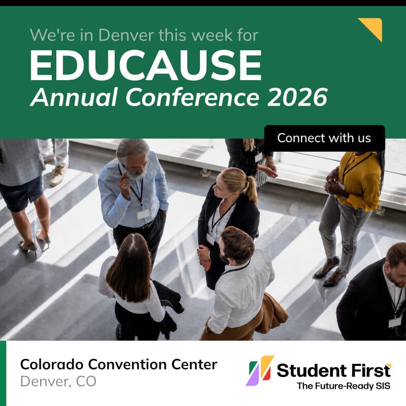 StudentFirstSIS's tweet photo. We're in Denver this week for EDUCAUSE 2026, meeting with higher ed leaders from across the country. Find our team moving through the hallways, at the coffee bar, or tucked into a quiet meeting spot around the Colorado Convention Center. In Denver through Friday. Let's talk. https://t.co/CKJEScQHuj