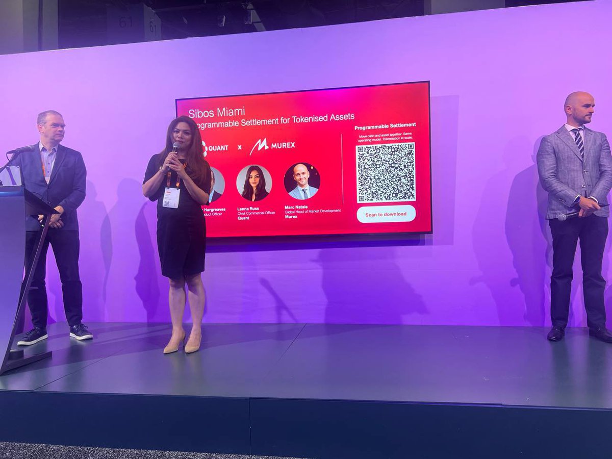 JansG0ld_'s tweet photo. Quant and Murex doing a live demo of a Delivery for Payment (DvP) at SWIFT's annual symposium Sibos. $QNT https://t.co/lZDCjqQ593
