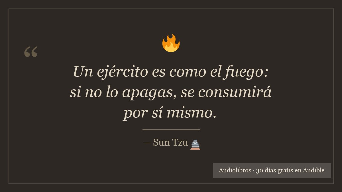 SunTzu_es's tweet photo. ⚔️ #SunTzu #ArteDeLaGuerra

Si prefieres escuchar antes que leer: Audible da 30 dias de prueba gratis:
https://t.co/rs6qFpl8XL

#ad https://t.co/tXPSWRibby