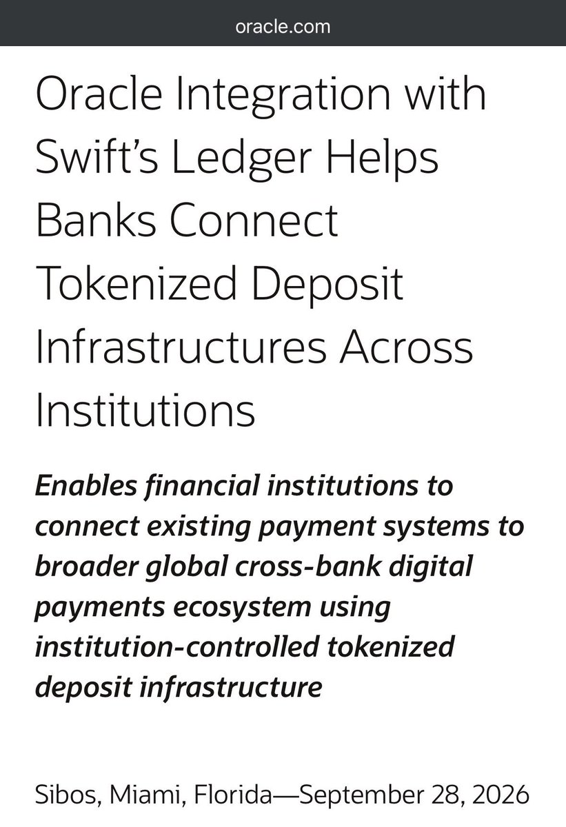 JansG0ld_'s tweet photo. Oracle just announced a partnership with
SWIFT to help banks connect their tokenized deposits to SWIFT's ledger.
Oracle is a partner of Quant ($QNT) for years and many banks are partners of Quant too, through ie The Clearing House and the Great British Tokenised Deposit project. https://t.co/BY6HHtipo5