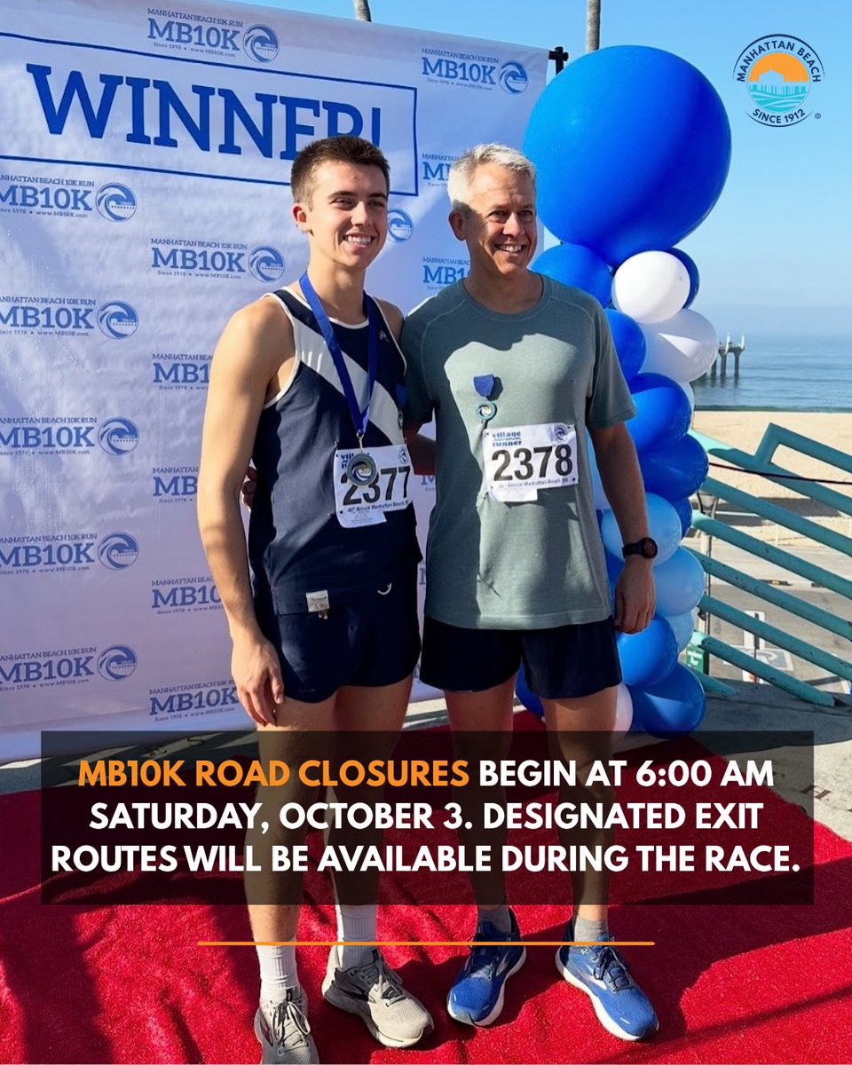 citymb's tweet photo. The 49th Annual MB10K is Saturday, Oct. 3!

🚧 Road closures begin at 6 AM, with streets reopening on a rolling basis. Some Downtown closures may remain until 10 AM, with traffic impacts through noon.

Designated exit routes will be available. 

Good luck, runners! 👟🏁 https://t.co/mkEnf4iuol