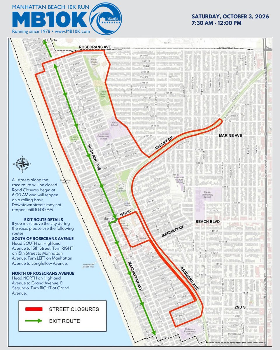 citymb's tweet photo. The 49th Annual MB10K is Saturday, Oct. 3!

🚧 Road closures begin at 6 AM, with streets reopening on a rolling basis. Some Downtown closures may remain until 10 AM, with traffic impacts through noon.

Designated exit routes will be available. 

Good luck, runners! 👟🏁 https://t.co/mkEnf4iuol