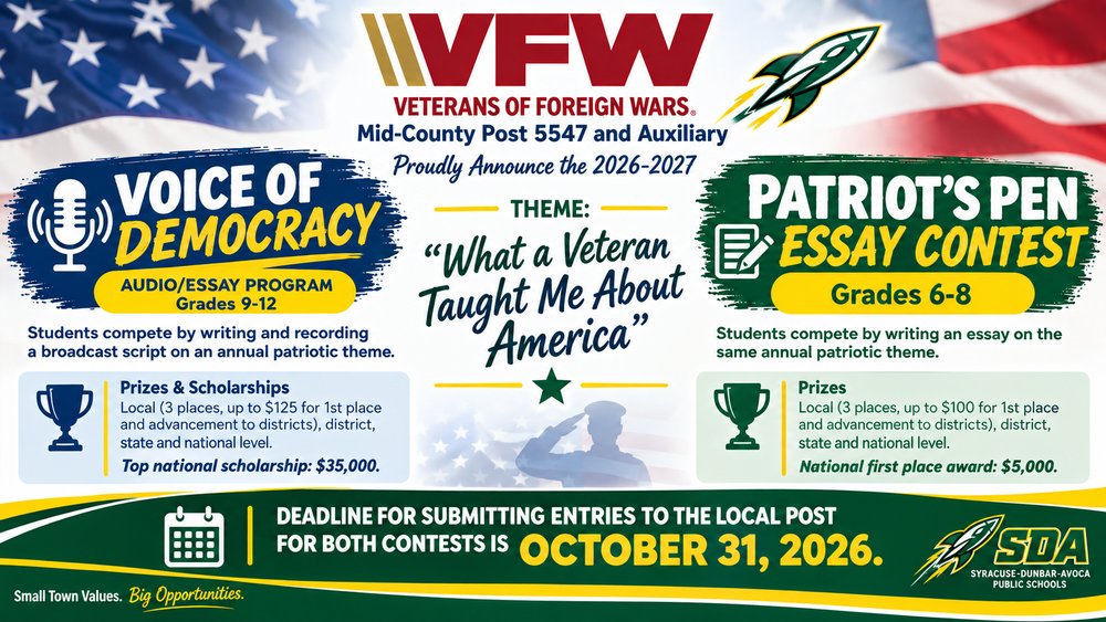 sdarockets's tweet photo. 2026 Voice of Democracy and Patriot's Pen Essay Contests https://t.co/ka4rTs2EcN https://t.co/yAsskmXi0v