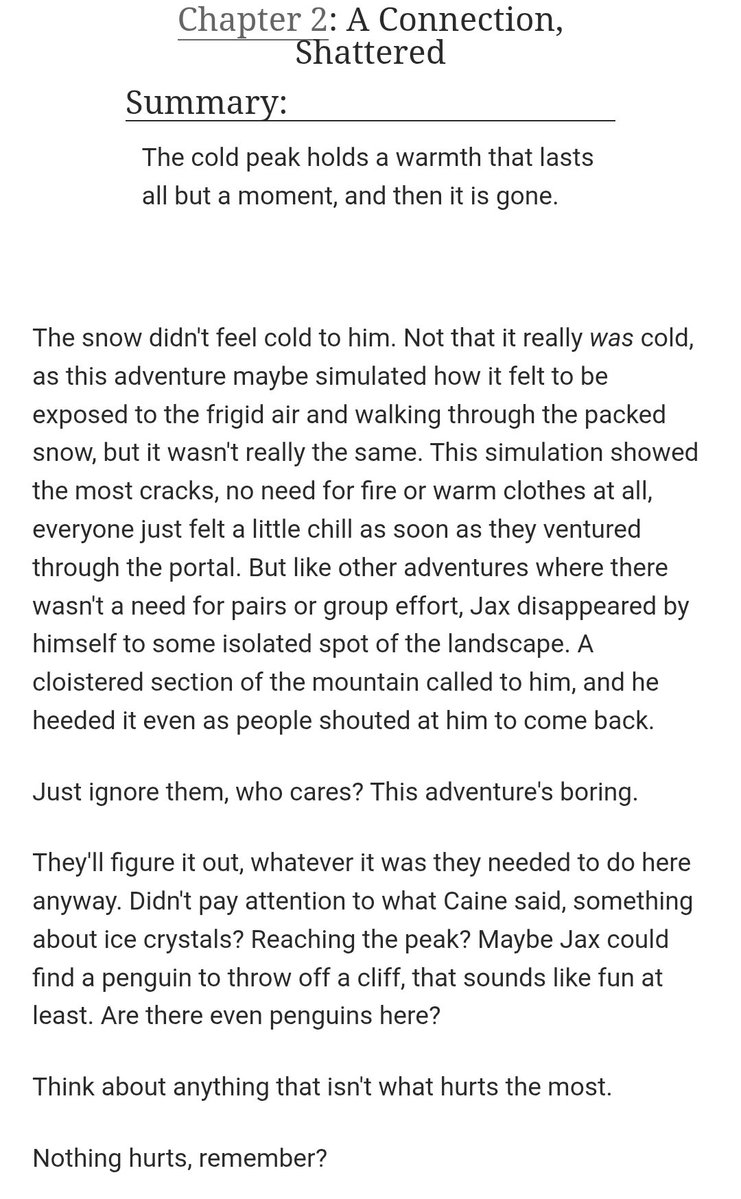 JapesCassidy's tweet photo. I had been writing this off and on for a bit in the background. With no one asking for it, "Psychosomatic" will be a longer #TADC fic.

So enjoy some #ribbitrabbit #genitalcircus smut! It's really bitter!

Chapter 1
https://t.co/gXmxkCu0wD

Chapter 2
https://t.co/bSMm2ggoSa https://t.co/YJnEQ2MPv5