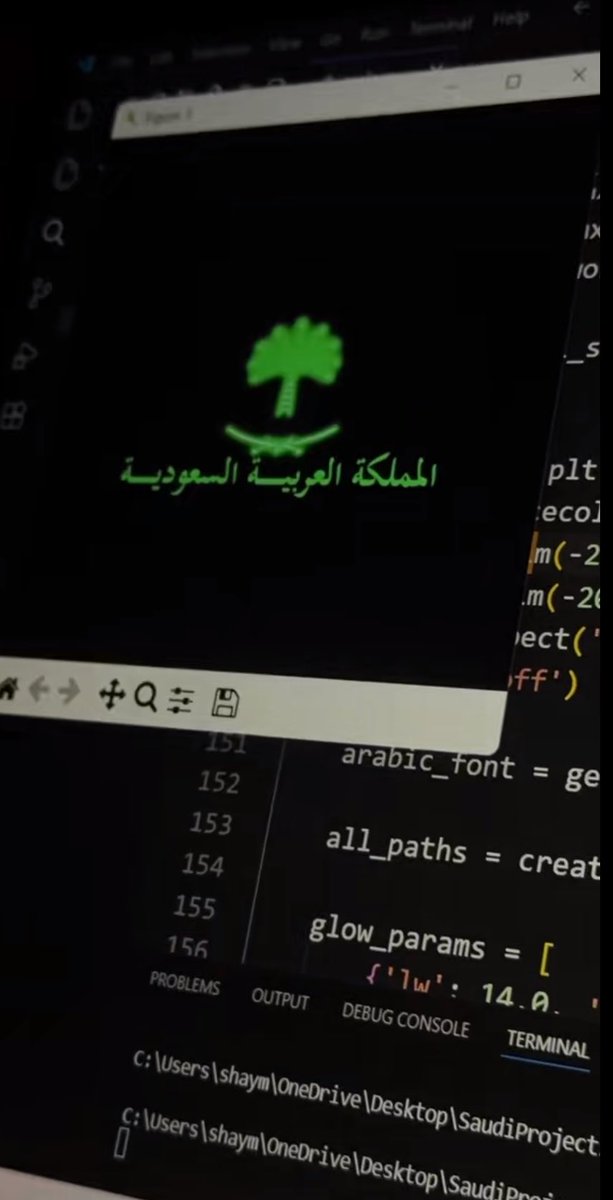 amabdl9's tweet photo. لوحة فنية للمملكة العربية السعودية مرسومة بالكود بالكامل 🌴

رسمت شعار المملكة بالكود  اللغة: Python  المكتبات: NumPy للحسابات 
وMatplotlib للرسم https://t.co/FLxTZfxKJt