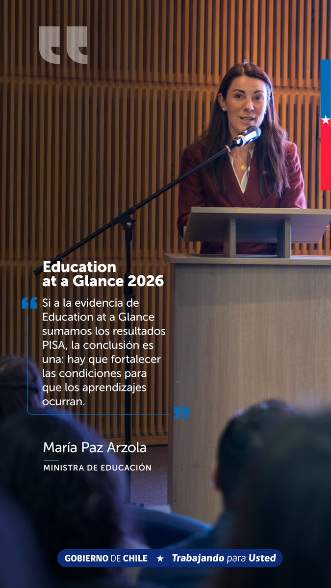 Mineduc's tweet photo. Los datos nos ayudan a tomar mejores decisiones.

Education at a Glance y PISA reafirman una prioridad: fortalecer las condiciones para que los aprendizajes ocurran.

Nuestro foco está en la sala de clases, en partir temprano y en respaldar a profesores y directores. https://t.co/0pgjrBGk68