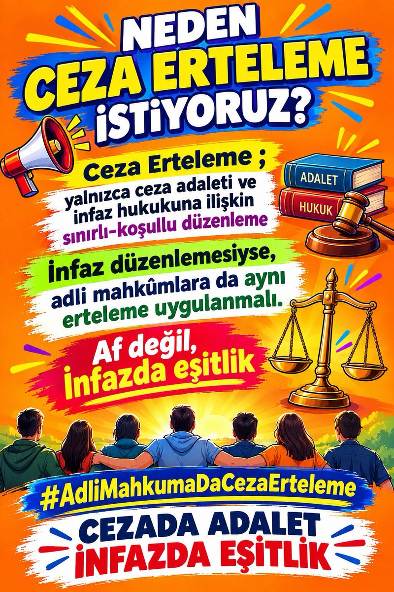 tribalcone's tweet photo. Neden ceza ertelemesi istiyoruz?

Çünkü talebimiz af değil; belirli hükümlü gruplarına tanınan infaz imkanının, eşitlik ve hakkaniyet ilkeleri doğrultusunda adli hükümlüler için de kanuni bir düzenlemeyle sağlanmasıdır.
#AdliMahkumaDaCezaErteleme
CEZADA ADALET İNFAZDA EŞİTLİK https://t.co/jJtGRbDfsM