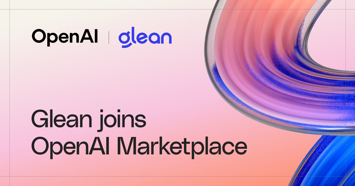 glean's tweet photo. We’re joining @OpenAI’s new B2B marketplace! 

Eligible enterprises can now put part of their existing OpenAI commitment toward Glean, making it easier to bring Glean to their teams.

Read more → https://t.co/E6zIwj97T7 https://t.co/rn3nK7V2W7